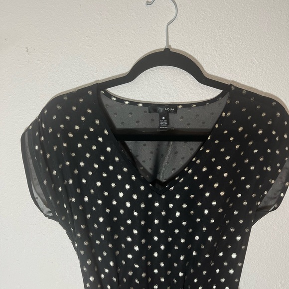 Aqua Black Gold Dotted Belted Dress - Picture 5 of 8